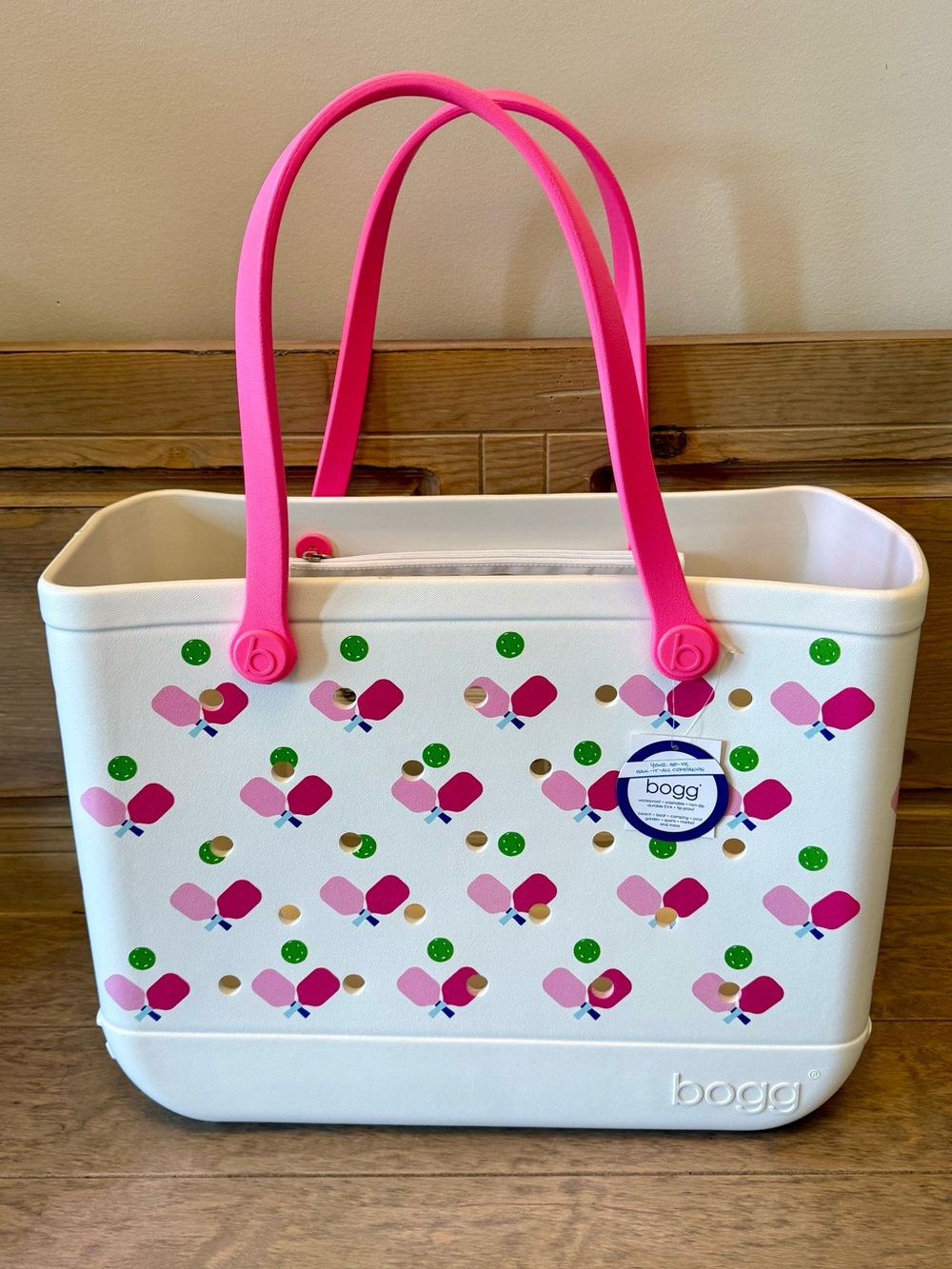 Original Bogg Bag Large Beach Tote MVP Sports Pickleball White Pink Green NWT